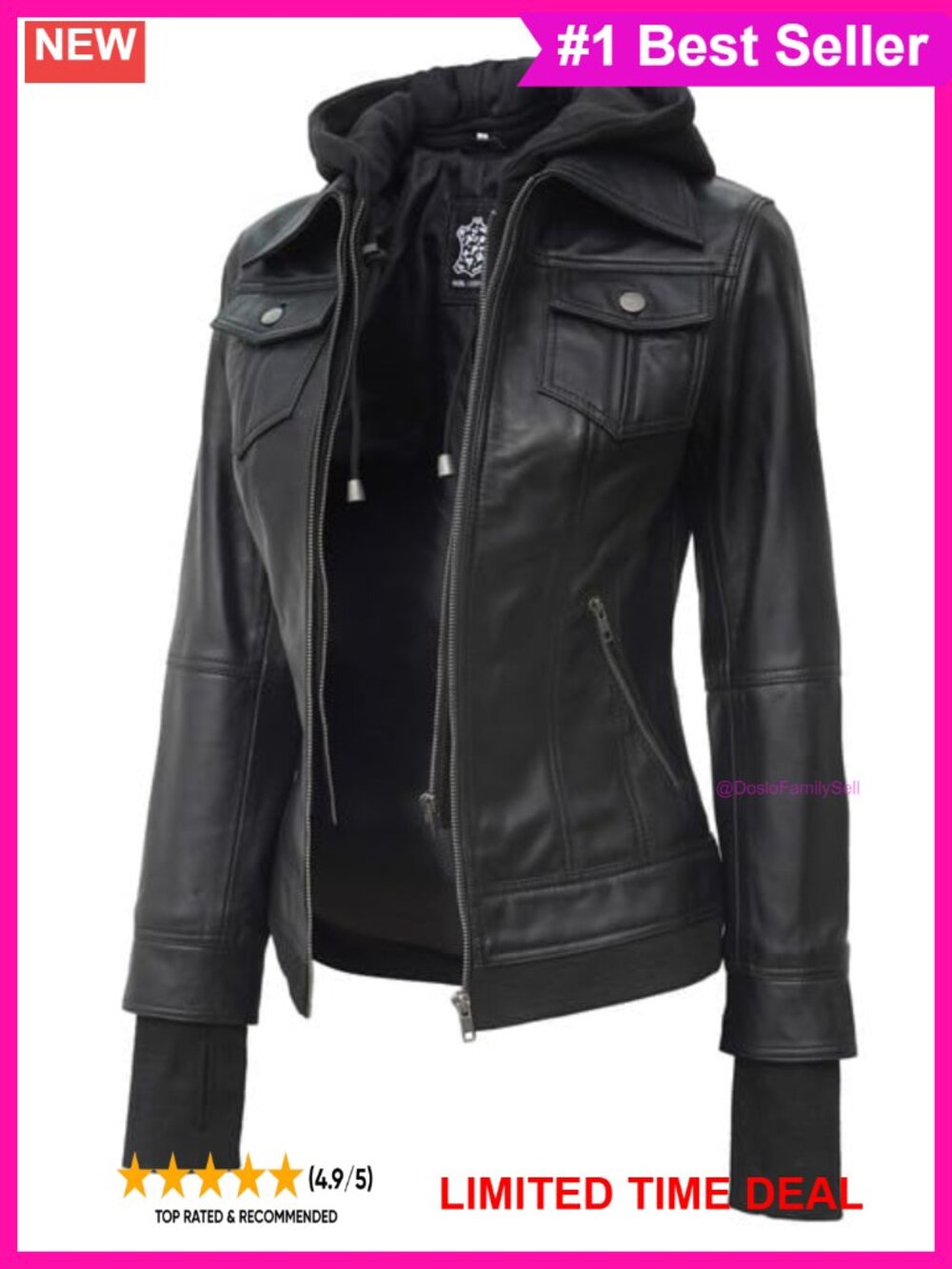 Real Lambskin Leather Bomber Jacket with Detachable Hood
